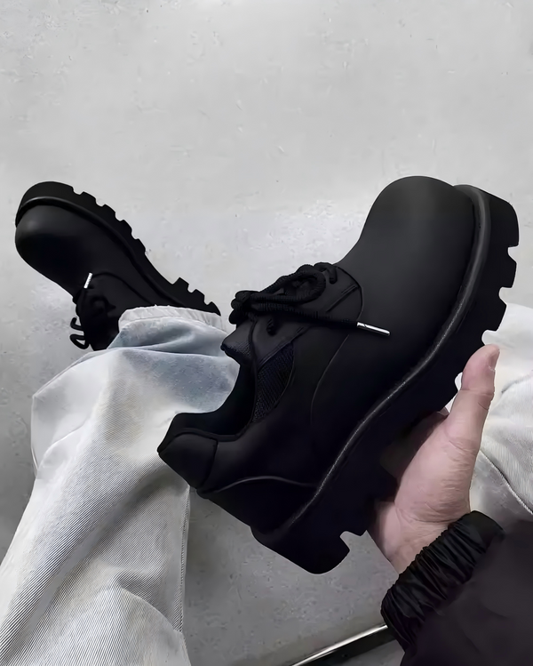 STEP BLOCK SH006 Men's Black Leather Chunky Platform Gothic Streetwear shoes