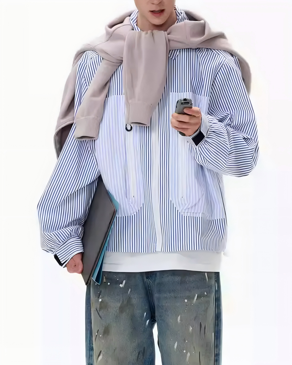 STEP BLOCK ST1009 Striped Zip-Up Overshirt