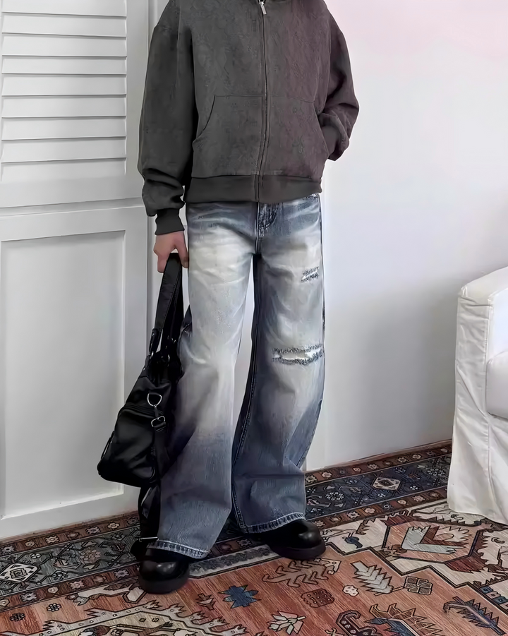 STEP BLOCK MT042 vintage light washed distressed baggy jeans