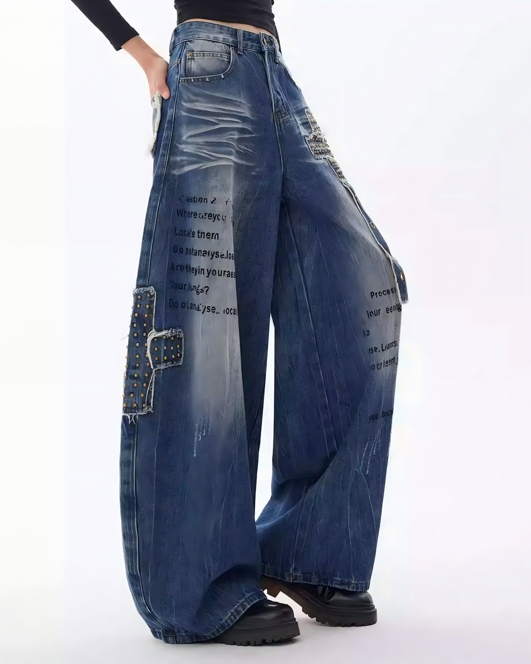STEP BLOCK MT049 vintage washed distressed graffiti baggy jeans