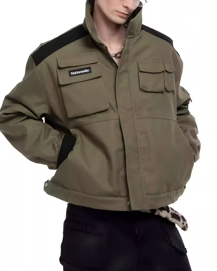 STEP BLOCK ST004 Multi-Pocket Utility Military Style Zip-Up Jacket