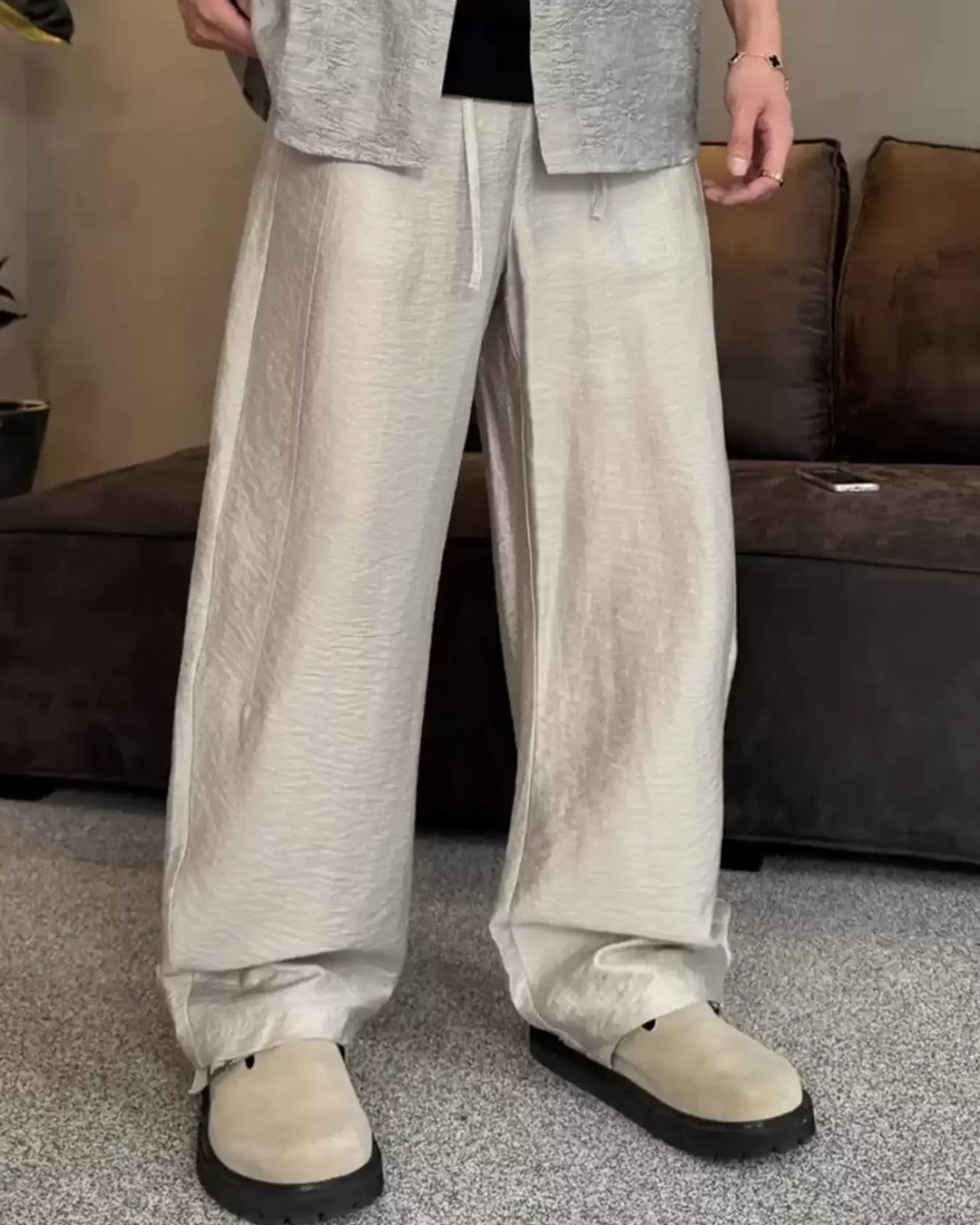 STEP BLOCK MT088 Wide-Leg Baggy Linen Casual Pants - Streetwear
