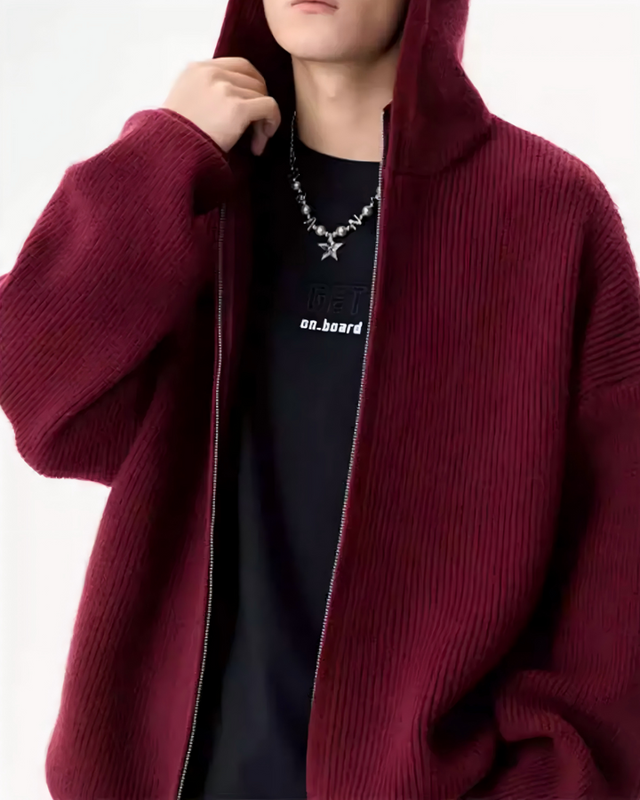 STEP BLOCK ST023 Oversized Full-Zip Knit Hoodie