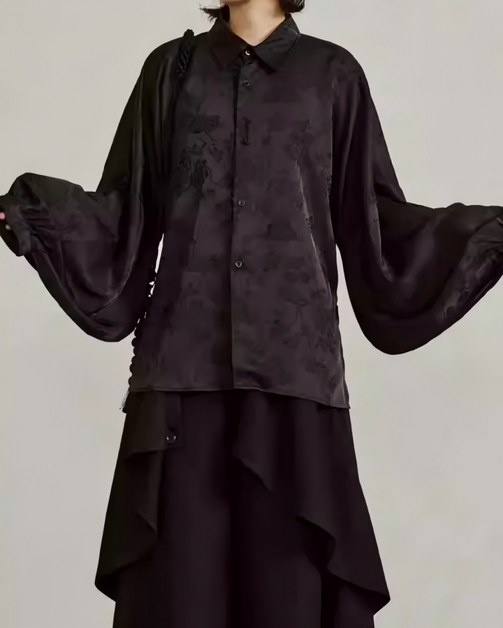 STEP BLOCK MT546 Jacquard Pattern Loose-Fit Shirt