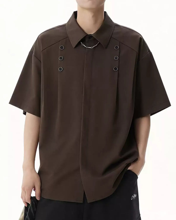 STEP BLOCK MT558 Multi-Button Layered Short Sleeve T-Shirt - Techwear Aesthetic