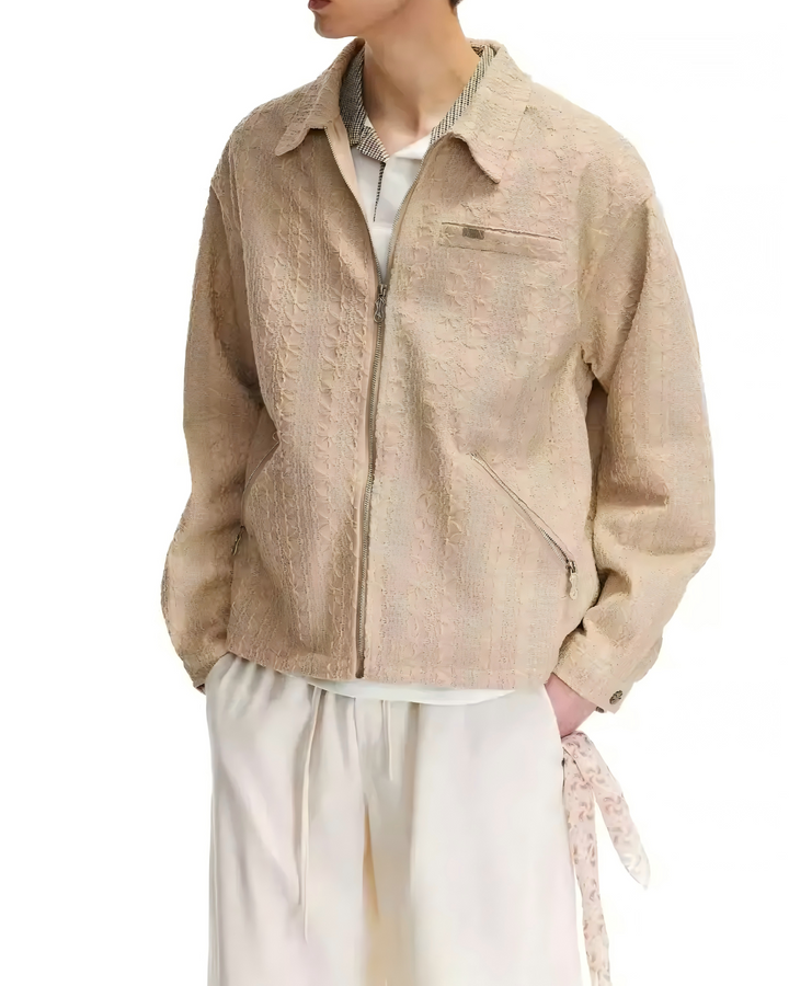 STEP BLOCK ST006 Textured Woven Camp Collar Harrington Jacket