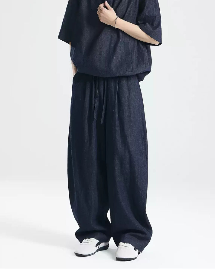 STEP BLOCK MT085 Wide-Leg Pleated Drape Pants - Streetwear Aesthetic