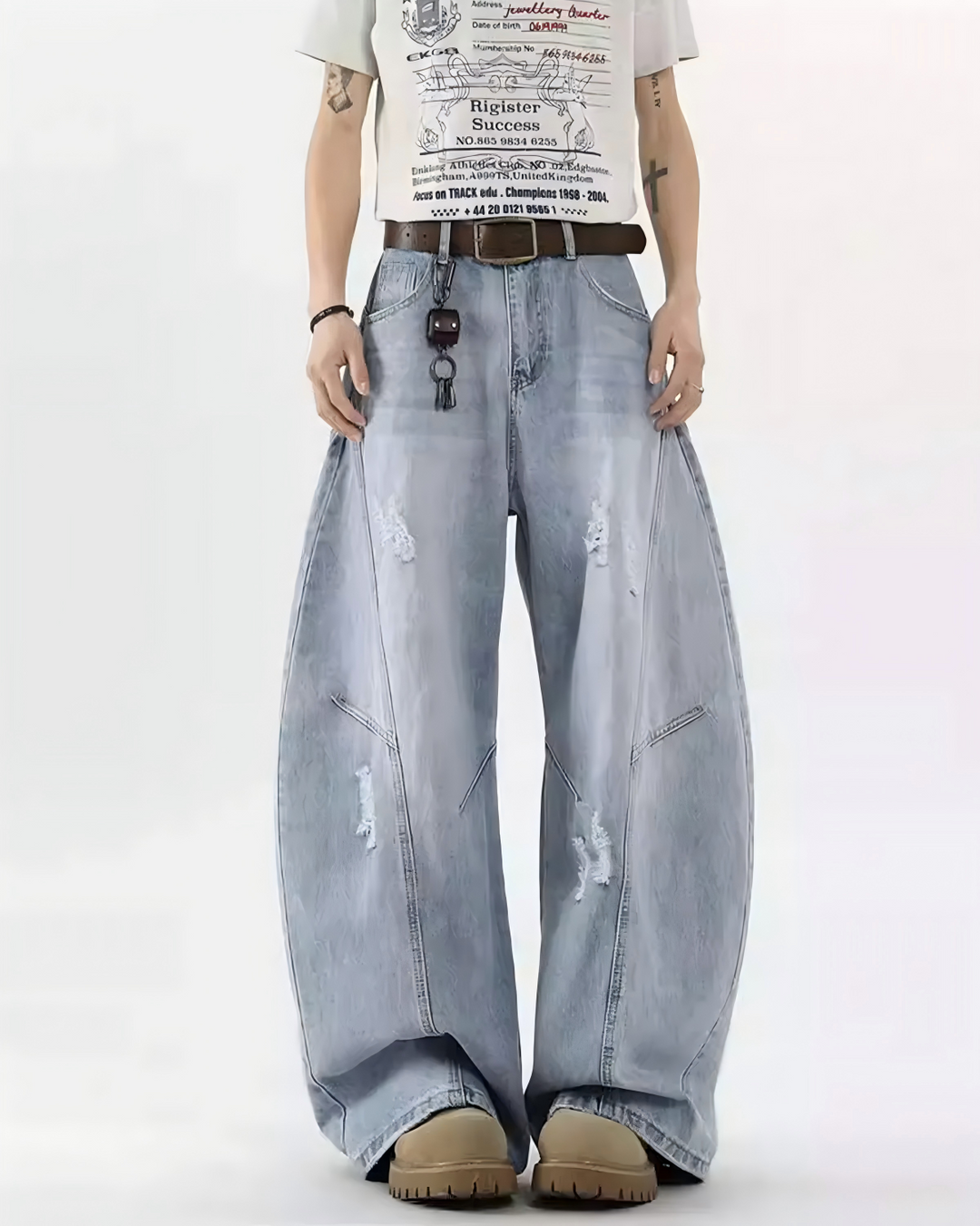 STEP BLOCK MT055 vintage washed distressed baggy jeans