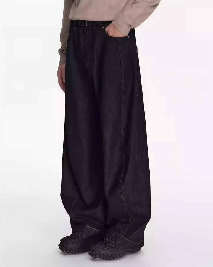 STEP BLOCK MT022 Wide-Leg Raw Denim Jeans