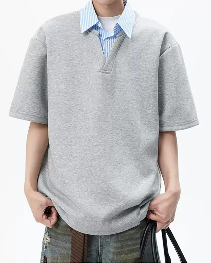 STEP BLOCK MT554 Contrast Collar Polo T-Shirt - Streetwear Aesthetic