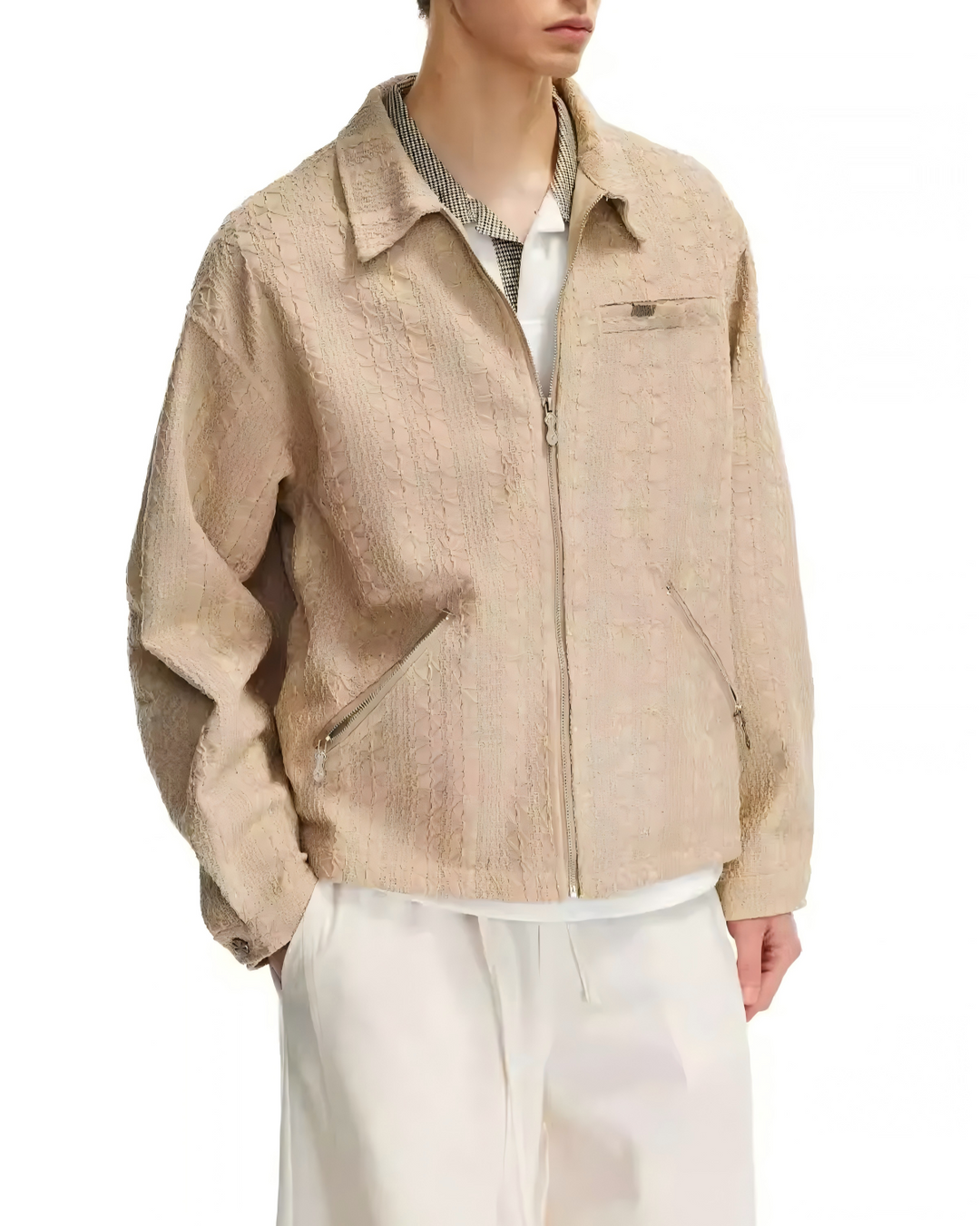 STEP BLOCK ST006 Textured Woven Camp Collar Harrington Jacket