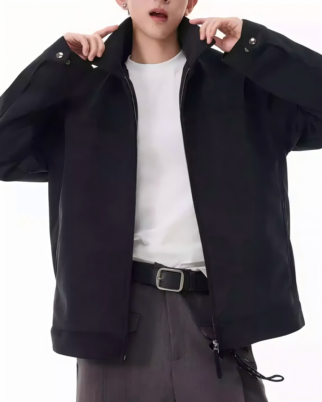 STEP BLOCK ST026 Washed Suede-Like Stand Collar Oversized Workwear Jacket