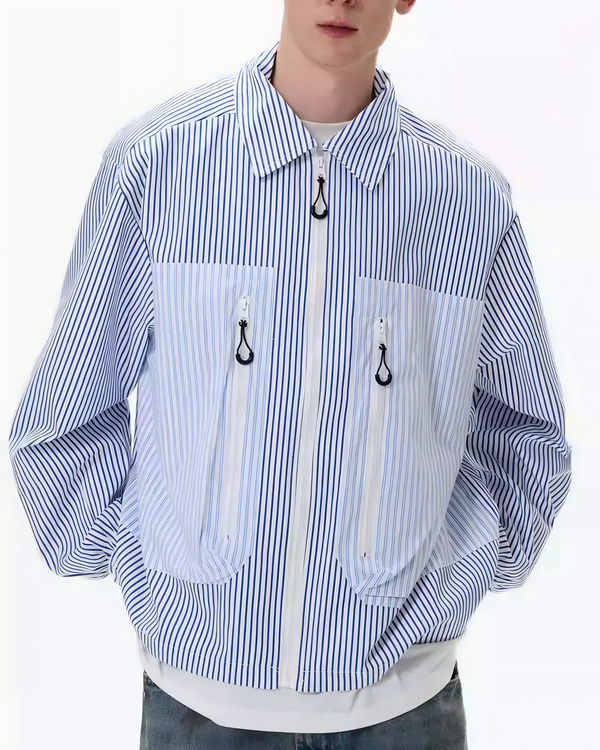 STEP BLOCK ST1009 Striped Zip-Up Overshirt