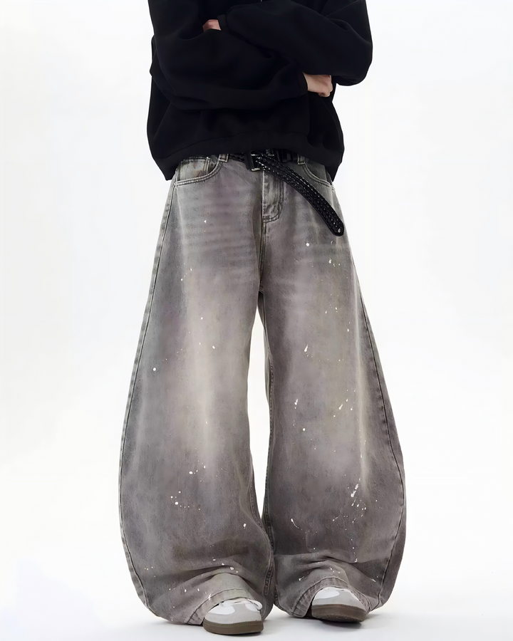STEP BLOCK MT040 vintage washed grey distressed baggy jeans