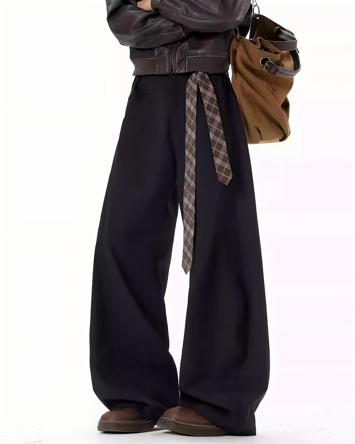 STEP BLOCK MT037 minimalist wide-leg drape casual pants with patterned belt