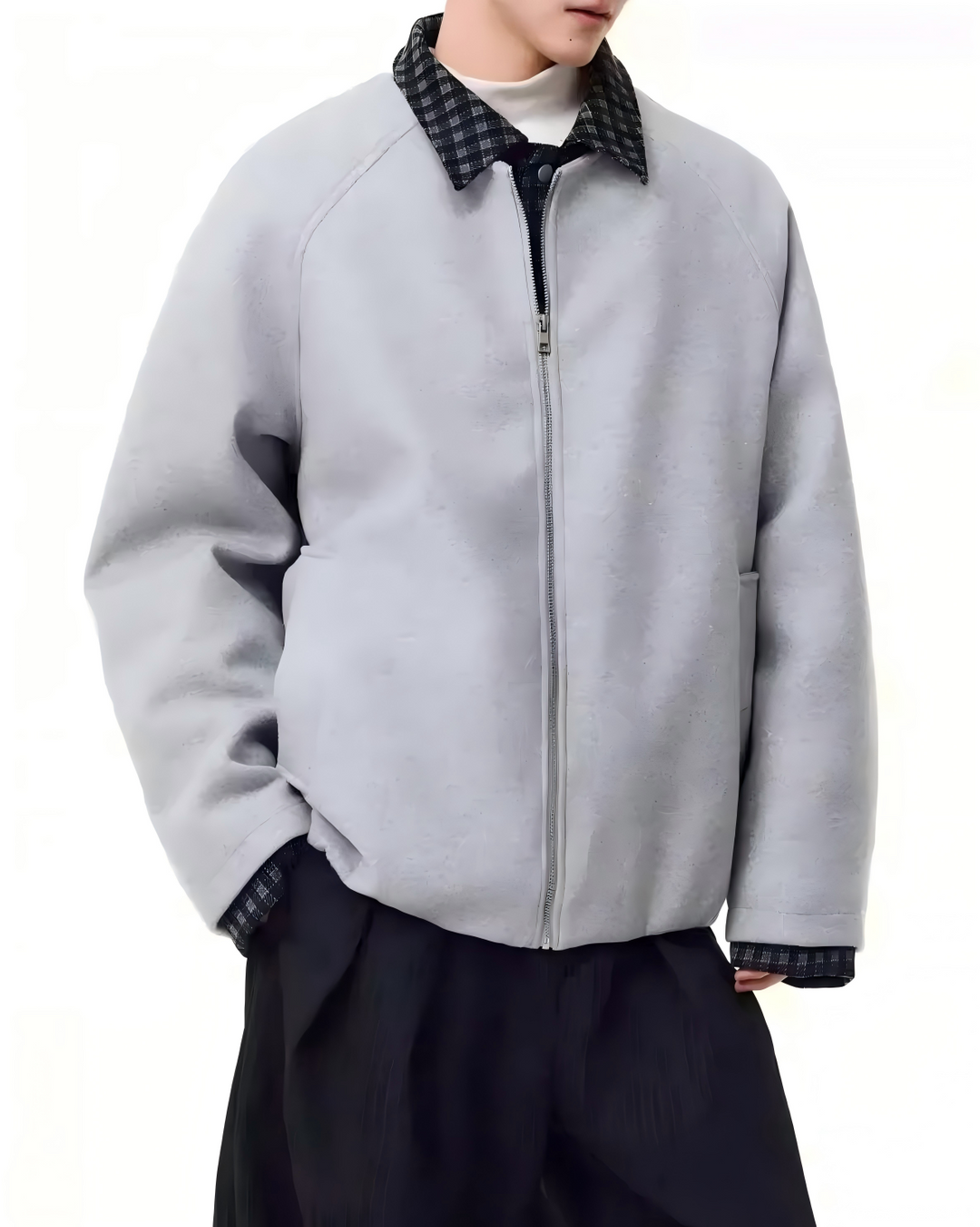 STEP BLOCK ST050 Plaid Contrast Lined Stand Collar Oversized Workwear Jacket