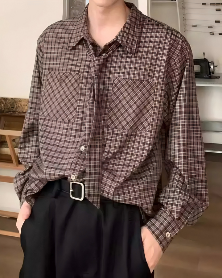 STEP BLOCK MT529 Checkerboard Pattern Neck Tie Shirt