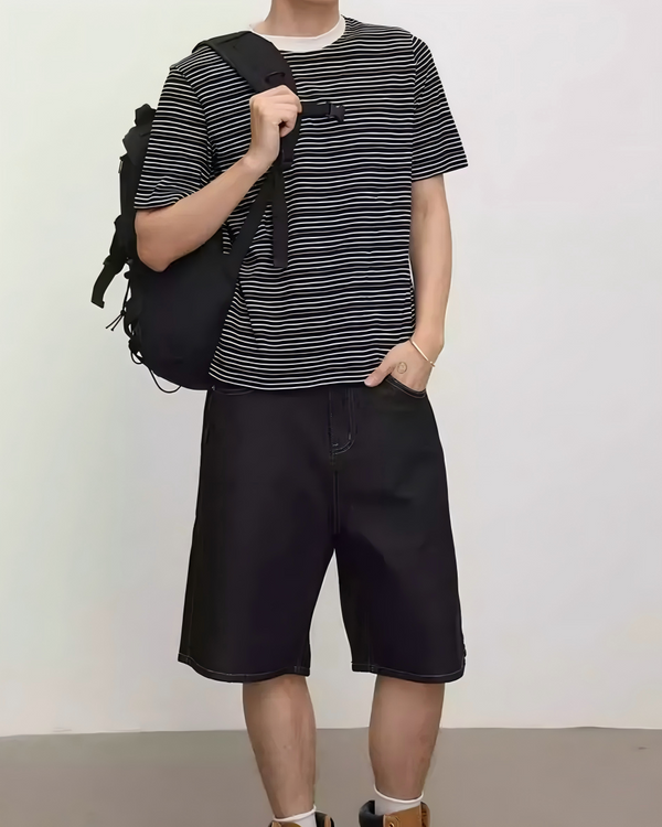 STEP BLOCK MT509 Men's Striped Crew Neck Oversized Streetwear tshirt
