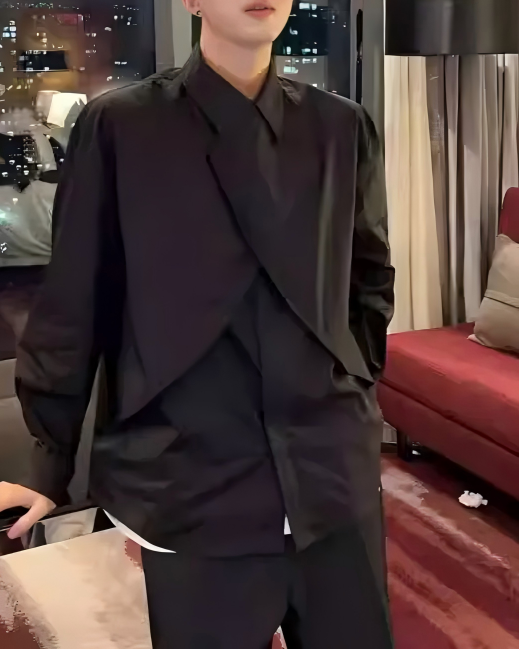 STEP BLOCK MT536 Asymmetric Wrap-Front Layered Shirt