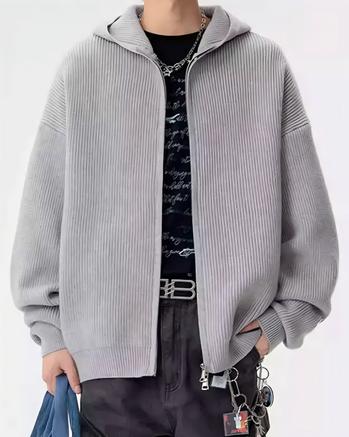 STEP BLOCK ST023 Oversized Full-Zip Knit Hoodie