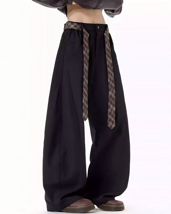 STEP BLOCK MT037 minimalist wide-leg drape casual pants with patterned belt
