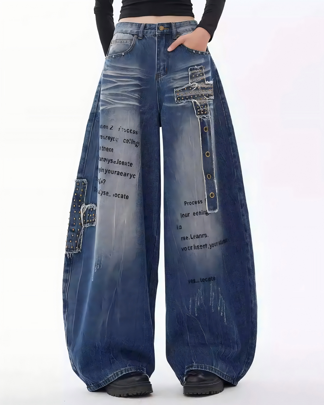 STEP BLOCK MT049 vintage washed distressed graffiti baggy jeans