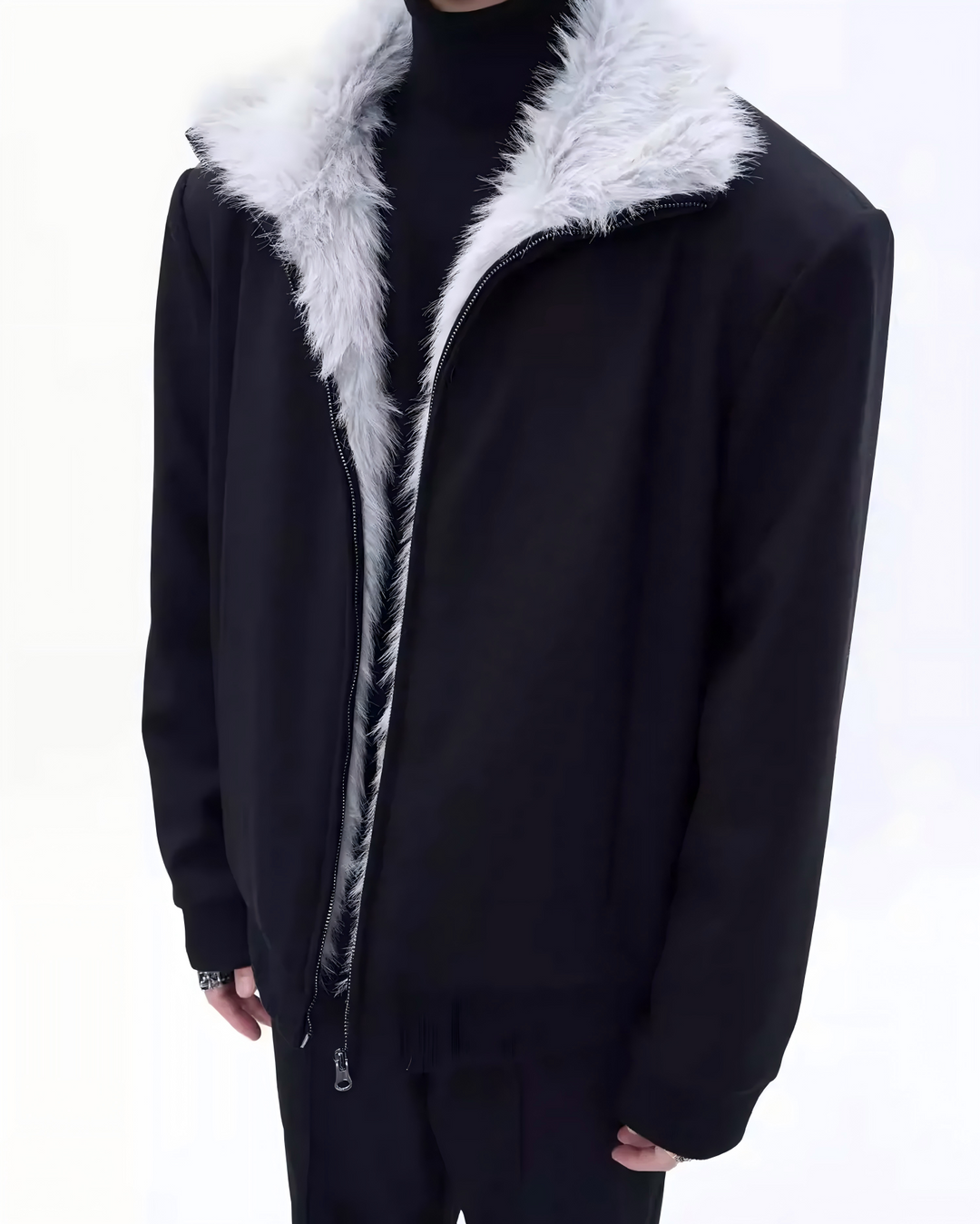 STEP BLOCK ST044 Reversible Shearling Lined Ribbed Collar Bomber Jacket