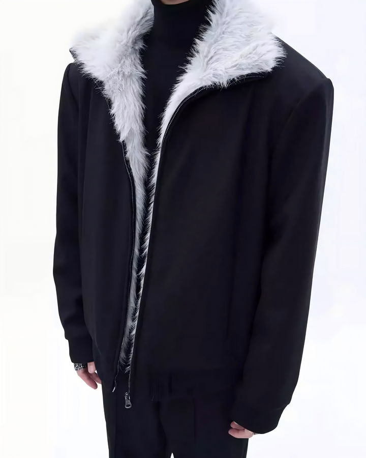 STEP BLOCK ST044 Reversible Shearling Lined Ribbed Collar Bomber Jacket
