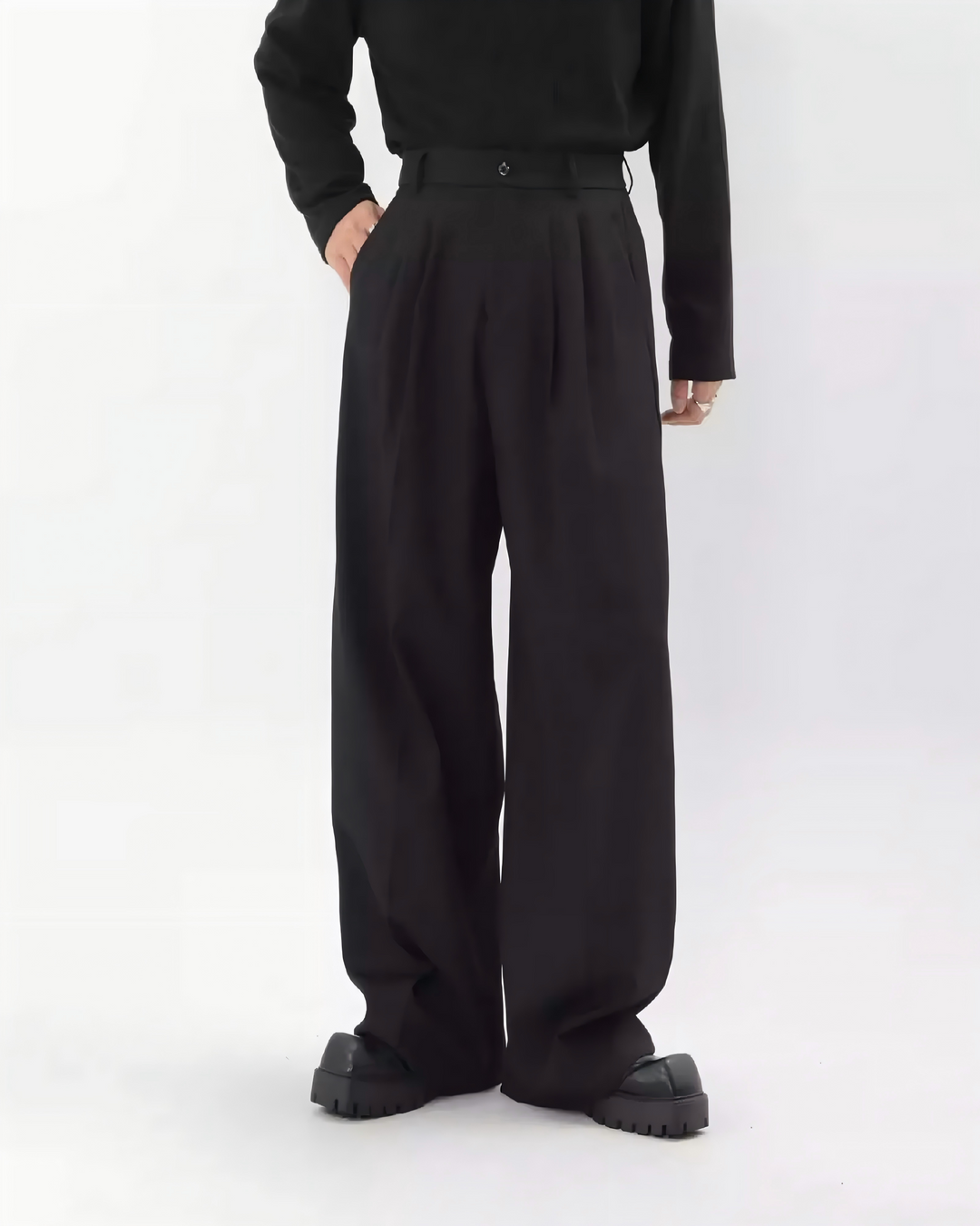STEP BLOCK MT054 minimalist wide-leg drape casual dress pants