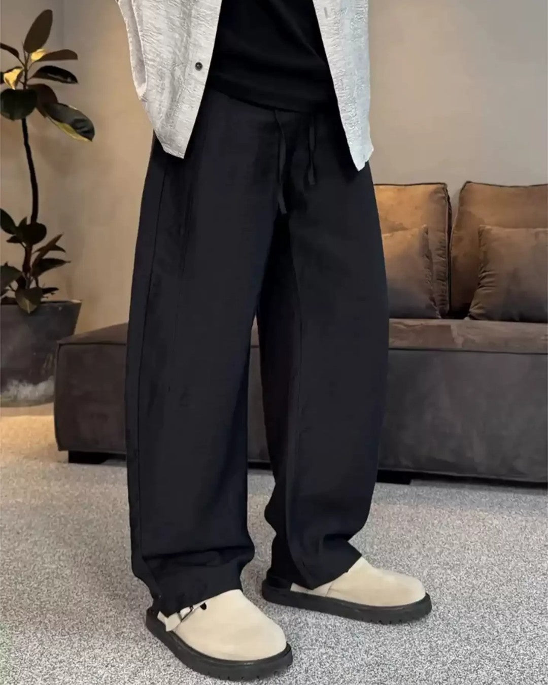 STEP BLOCK MT088 Wide-Leg Baggy Linen Casual Pants - Streetwear