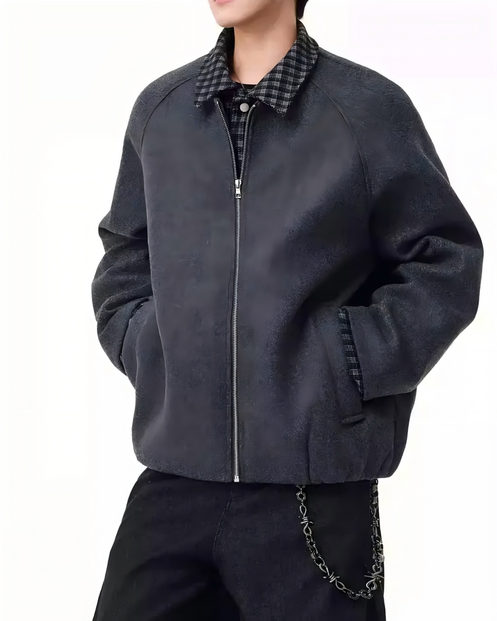 STEP BLOCK ST050 Plaid Contrast Lined Stand Collar Oversized Workwear Jacket