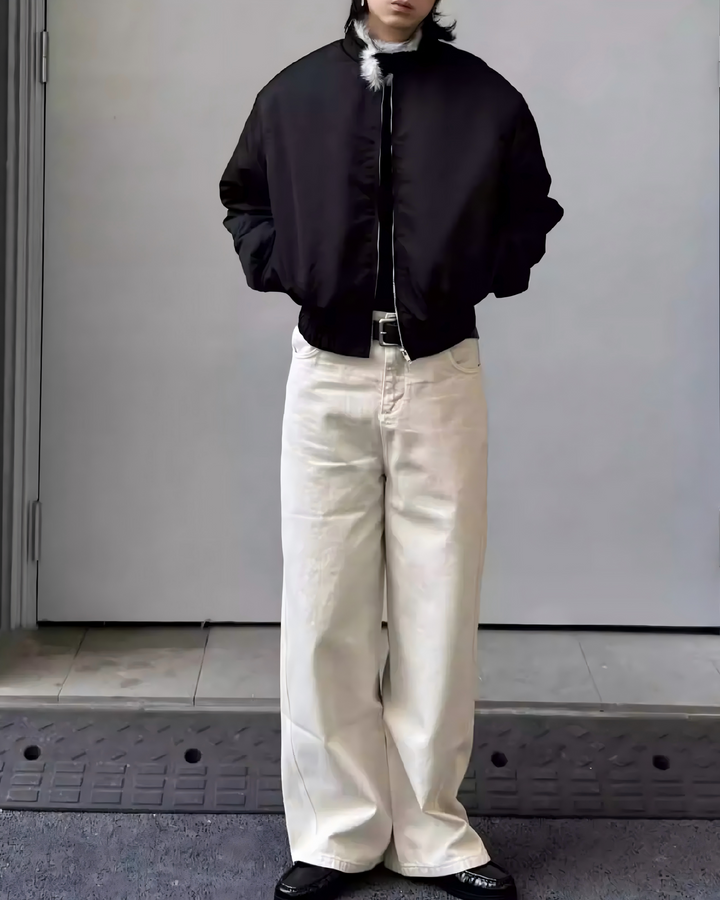 STEP BLOCK ST028 Shearling Collar Water-Resistant Bomber Jacket