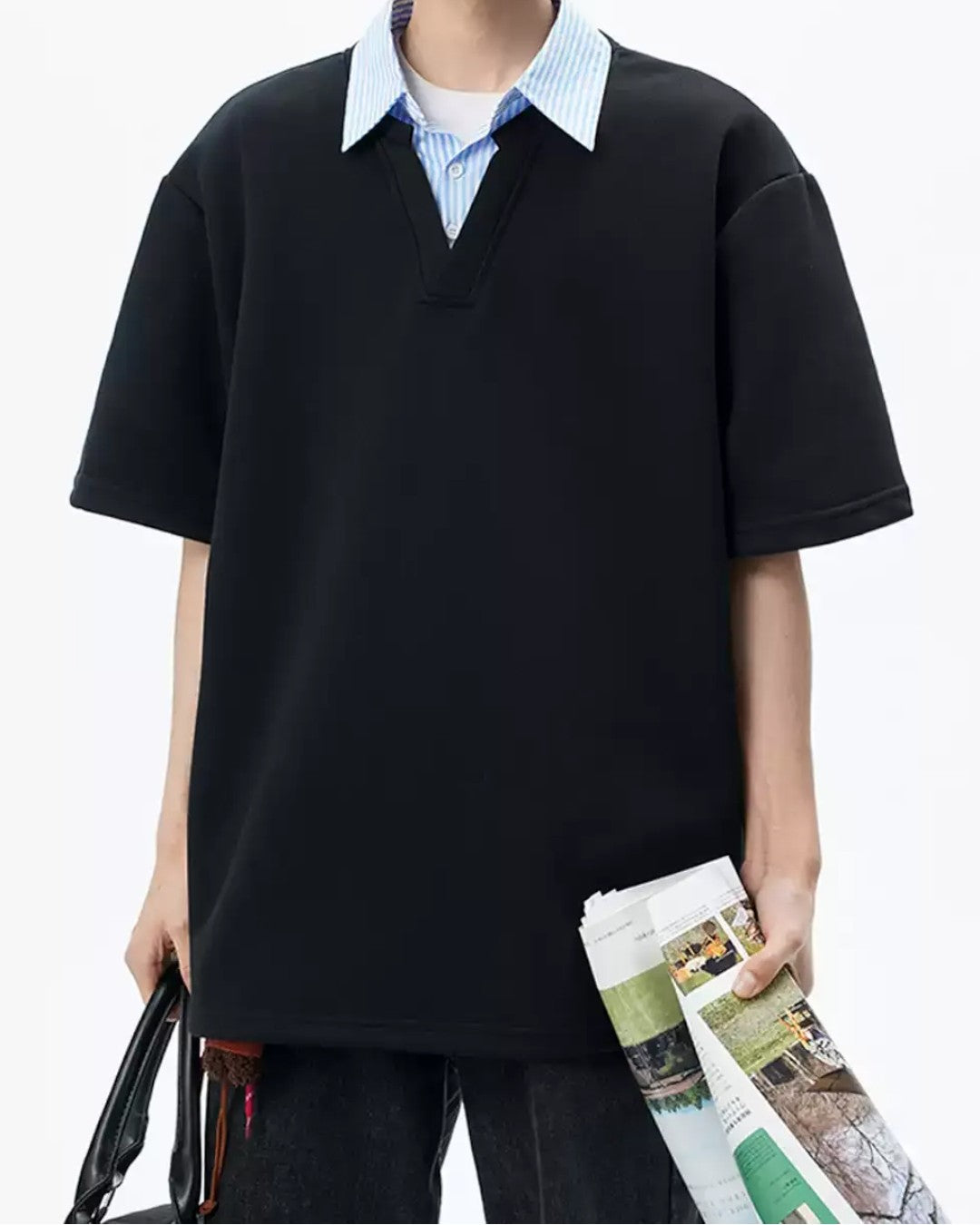 STEP BLOCK MT554 Contrast Collar Polo T-Shirt - Streetwear Aesthetic