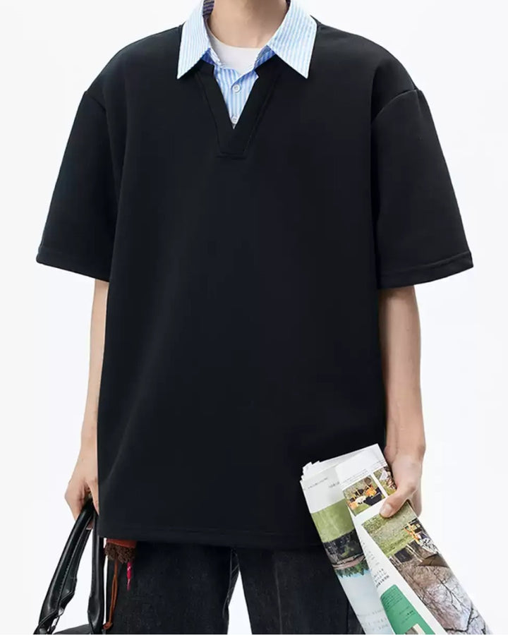 STEP BLOCK MT554 Contrast Collar Polo T-Shirt - Streetwear Aesthetic