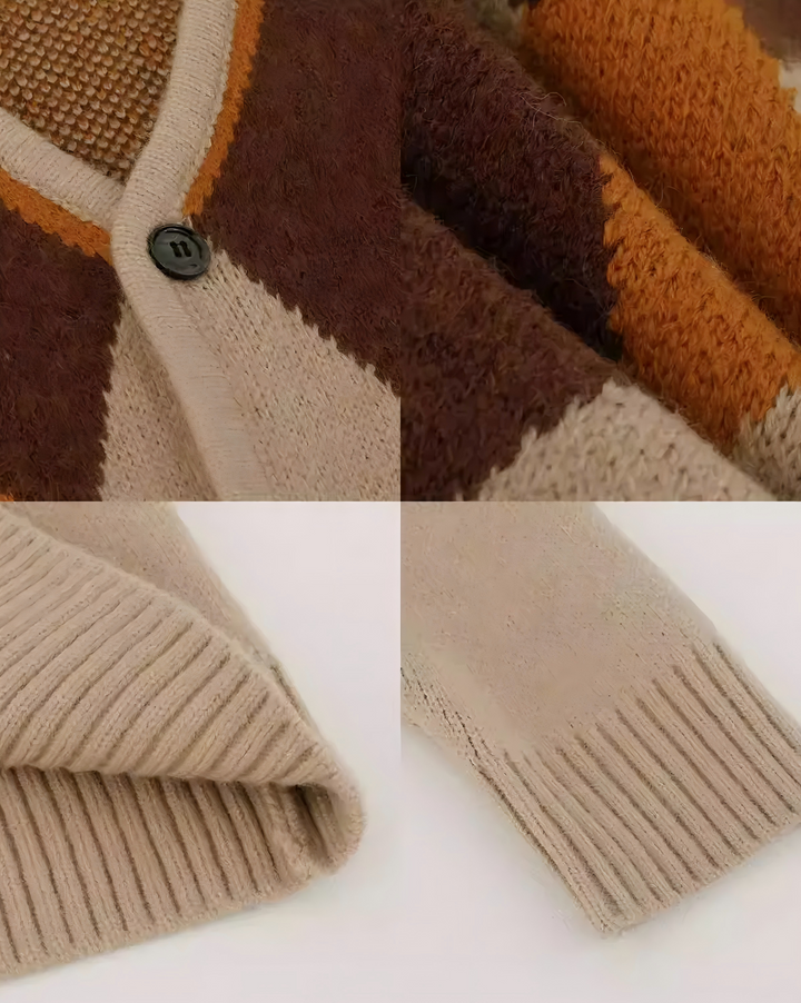 STEP BLOCK ST1000 Argyle Pattern Knit Cardigan