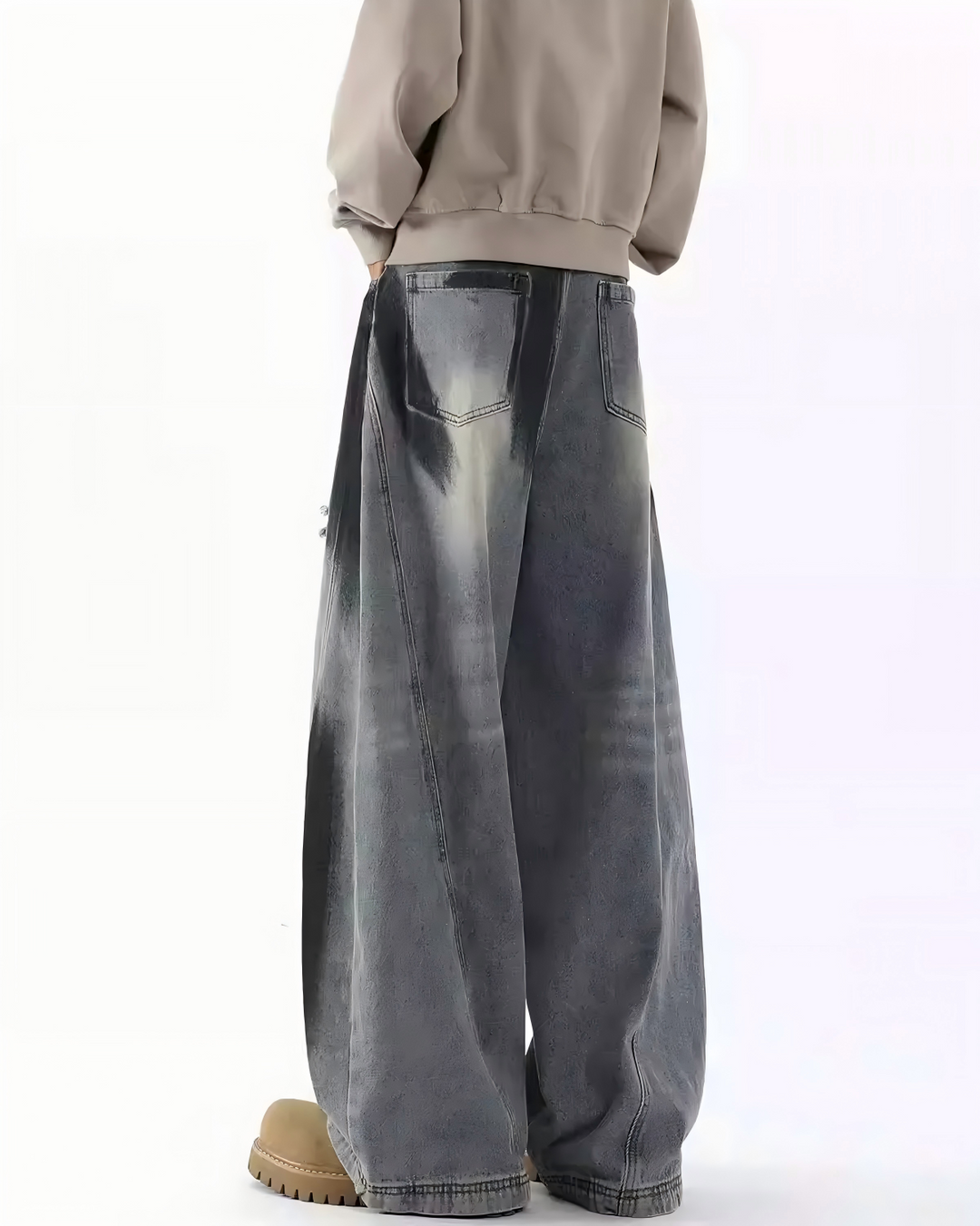 STEP BLOCK MT048 vintage washed distressed baggy jeans with patches
