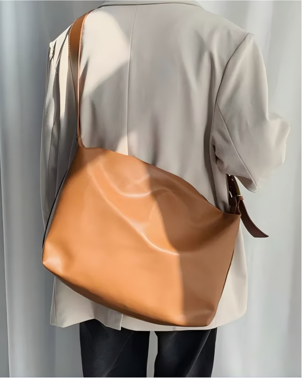STEP BLOCK AC074 Oversized Tan Leather-Look Crossbody & Shoulder Bag