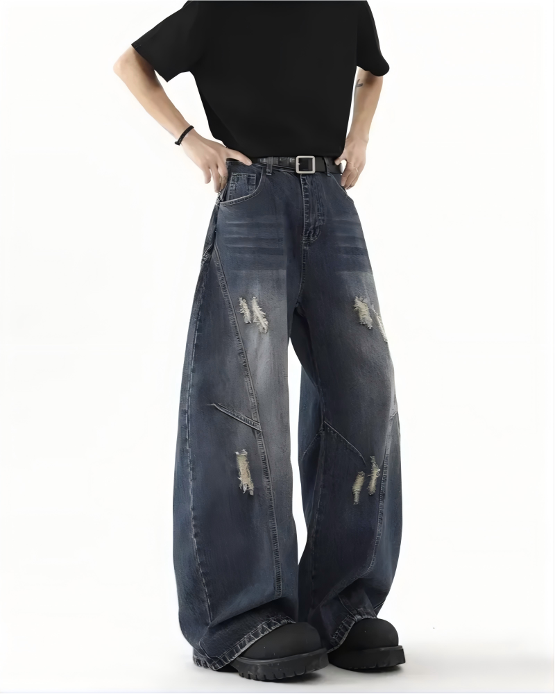 STEP BLOCK MT055 vintage washed distressed baggy jeans