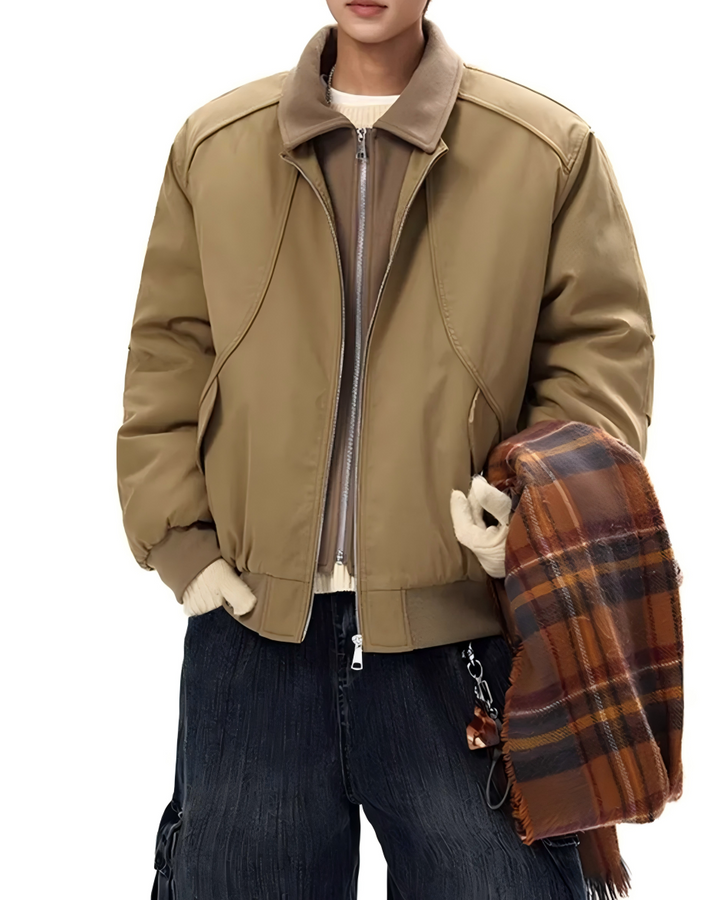 STEP BLOCK ST045 Shearling Collar Water-Resistant Workwear Bomber Jacket