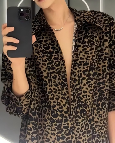 STEP BLOCK MT540 Leopard Print Long-Sleeve Shirt